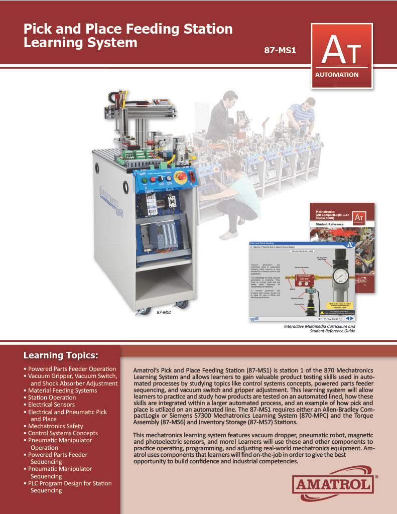 Mechatronics Pick and Place Feeding Training Amatrol Mechatronics Pick and Place Feeding 87-MS1