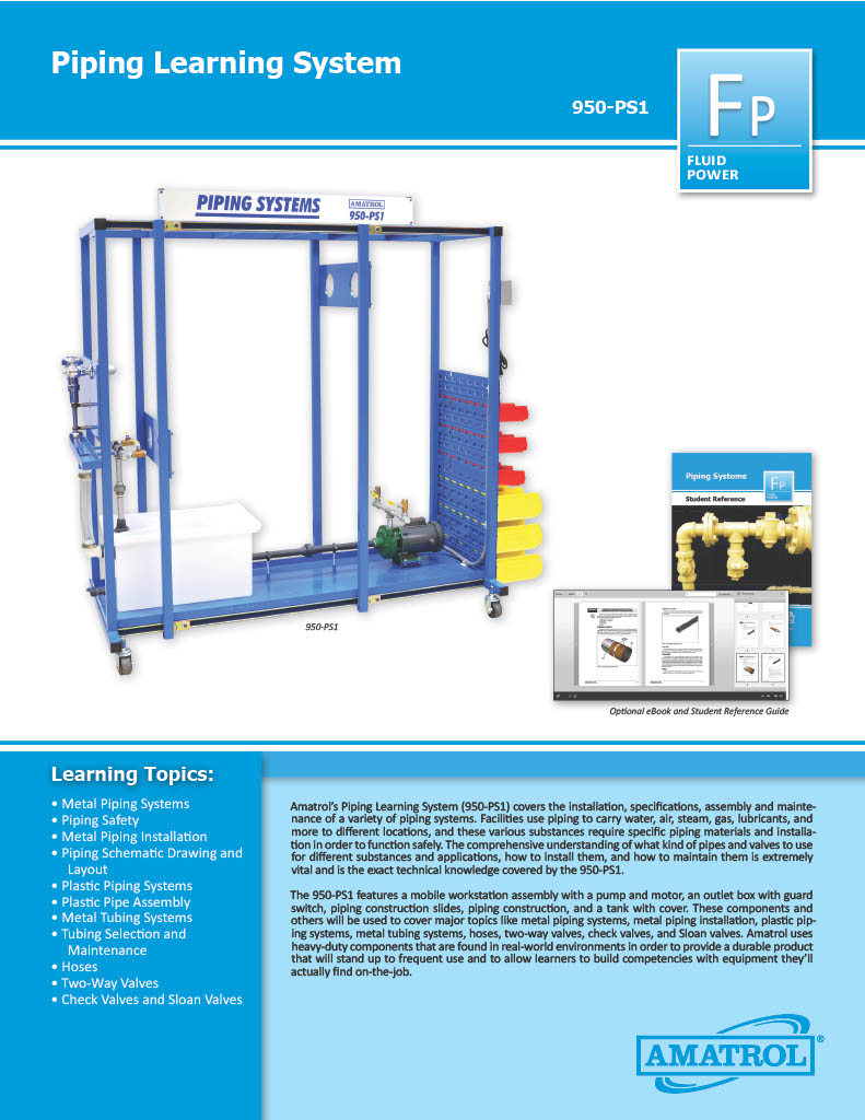 Industrial Fluid Piping Training System Amatrol Industrial Fluid Piping Training 950-PS1