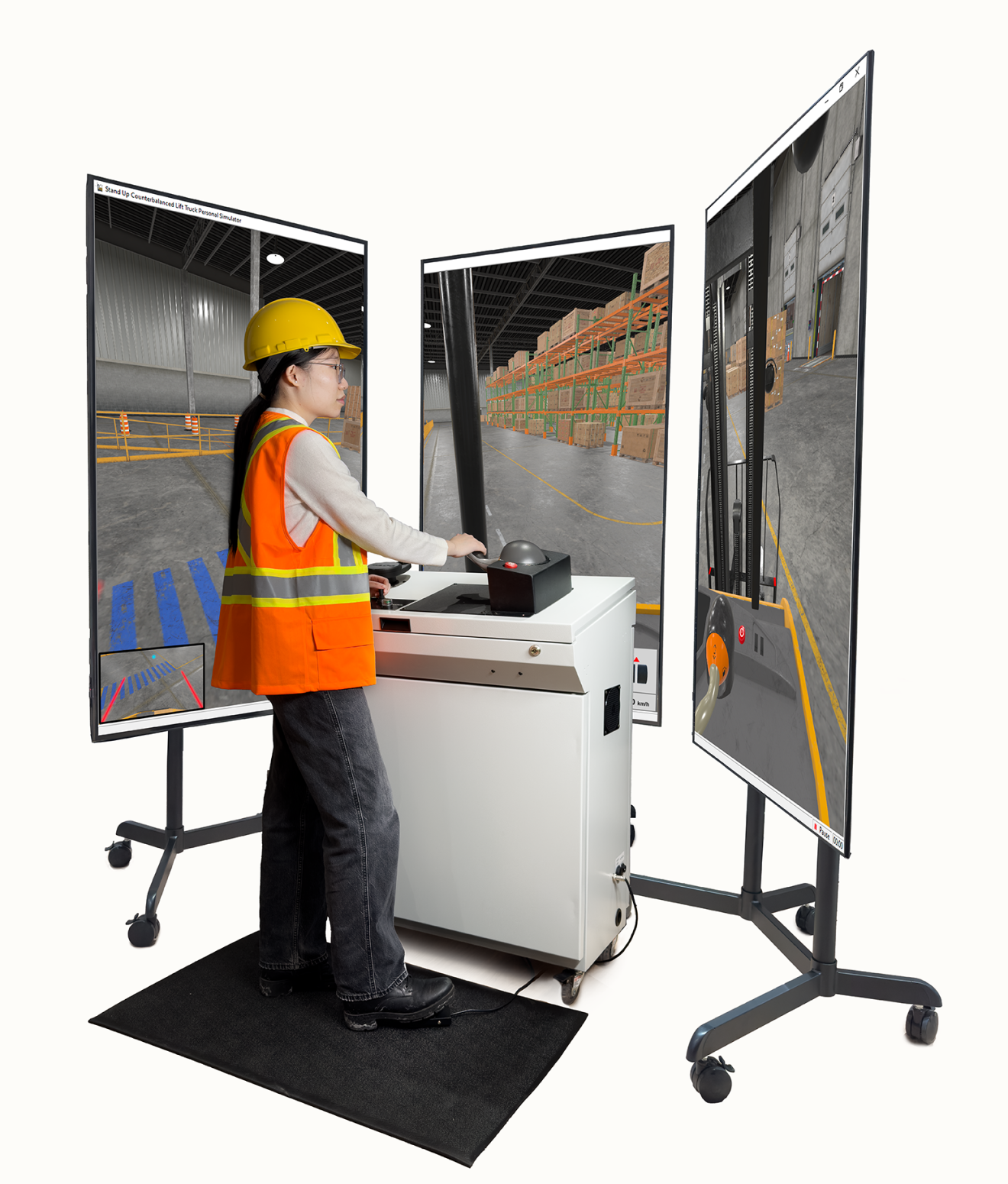 Reach Lift Truck Personal Simulator Reach Lift Truck Simulator with Triple Monitor Setup