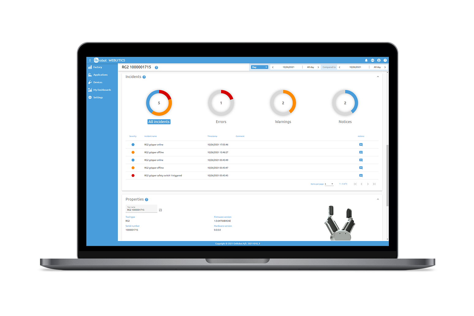 Weblytics Screenshot | Devices Weblytics Universal Cobot Monitoring Softwre