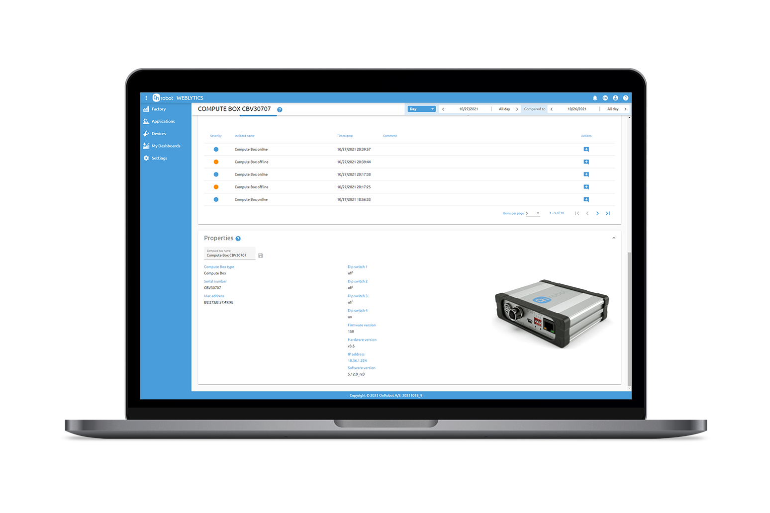 Weblytics Screenshot | Compute Box Get the most out of your Collaborative Robot!