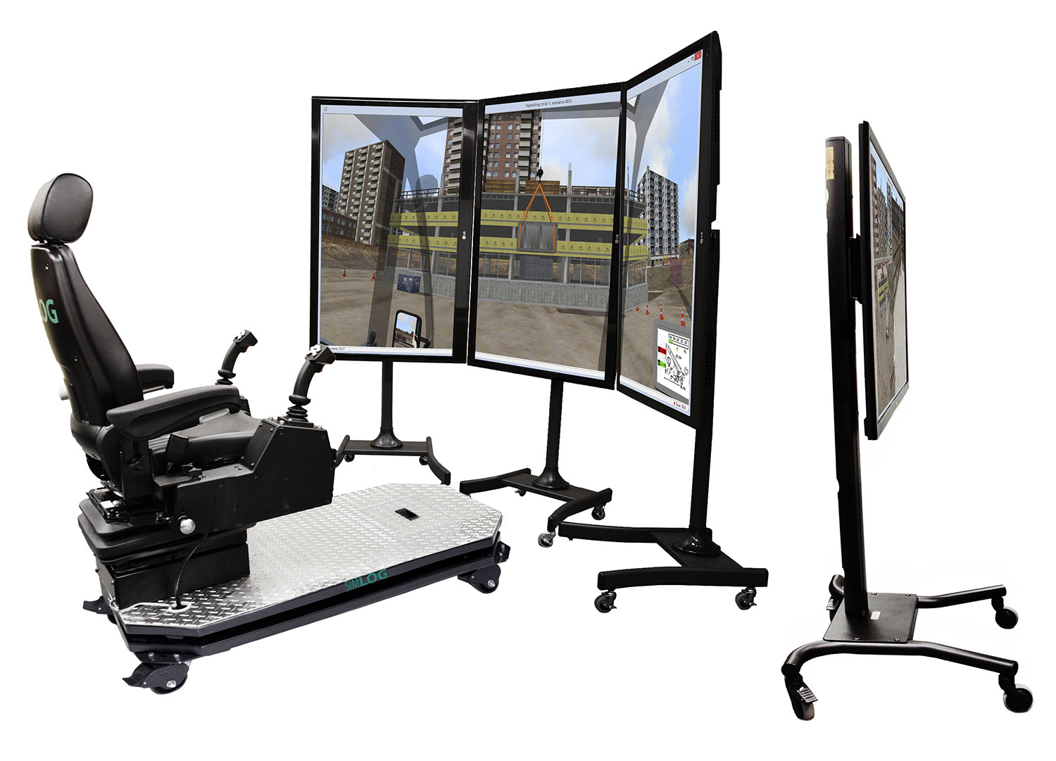Operator Chair | 3 Portrait Displays with Signal Person Training Mobile Crane Simulator Operator Chair with 3-Displays and Signal Person Monitor